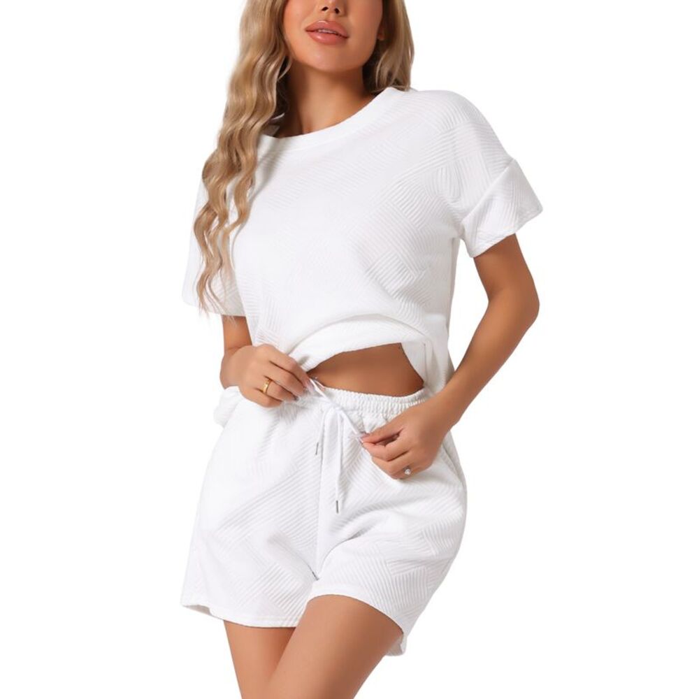 Short Sleeve Tops and Shorts with Pockets Matching Lounge Pajama Sets White
